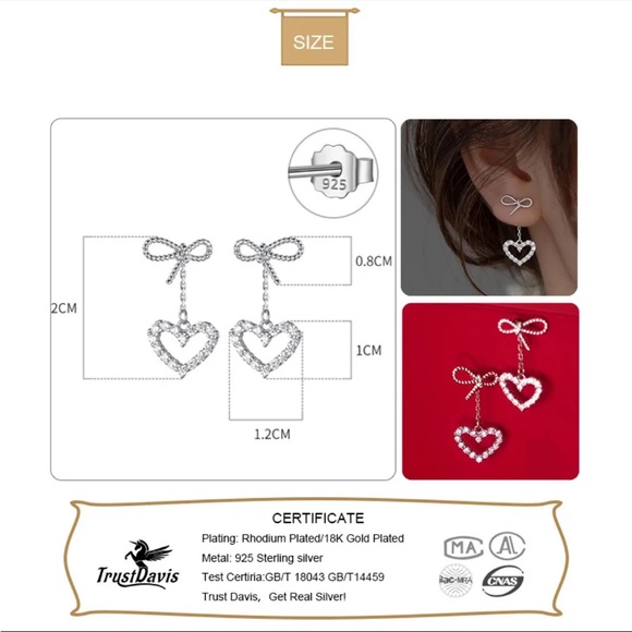 925 Bow & Heart Earrings - Picture 9 of 9